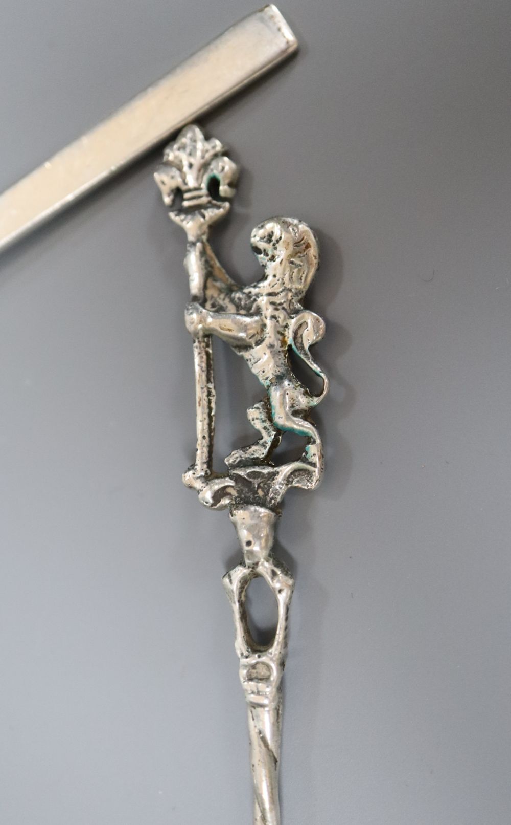 A group of assorted 19th century and later minor silver flatware, two white metal items and a plated condiment spoon, 14oz.